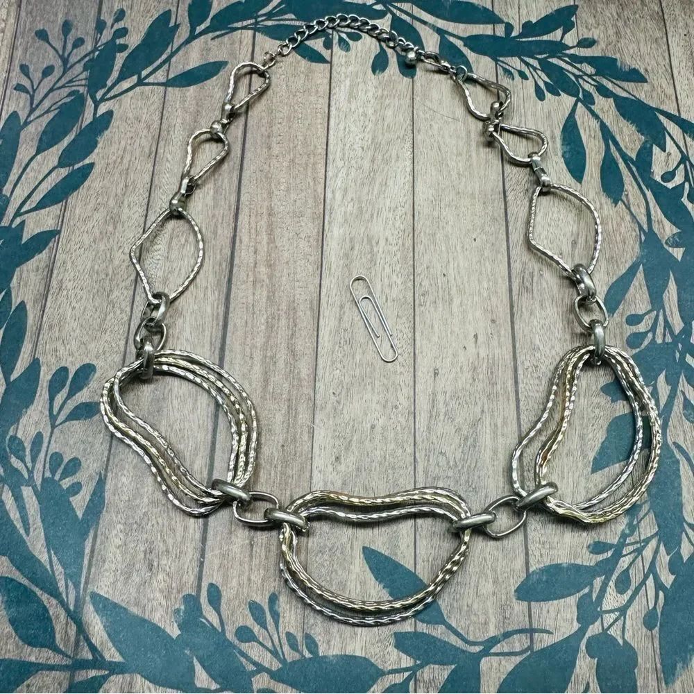 Gold and Silver Organic Link Necklace B7 21 In.